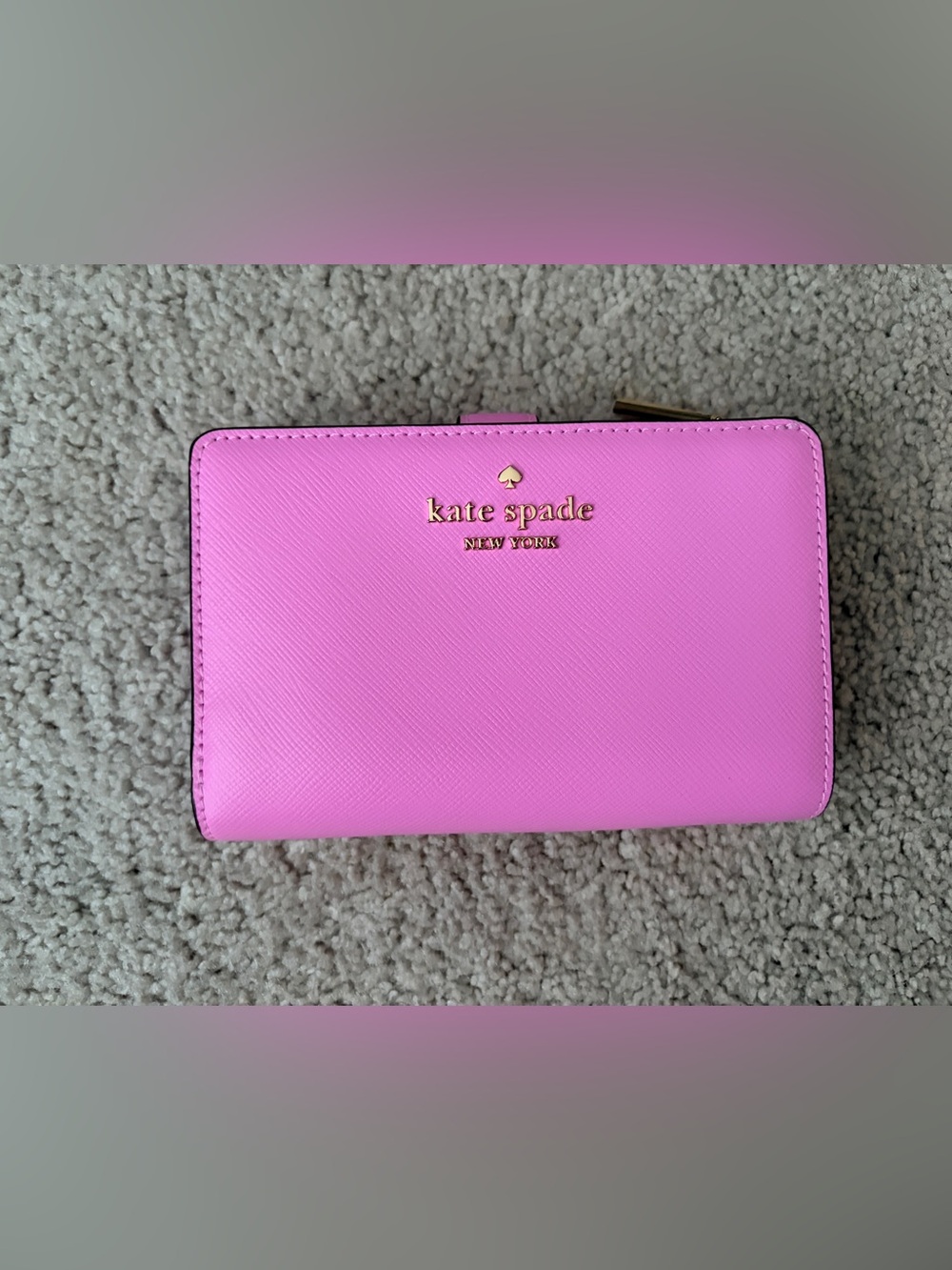 kate spade Pink Saffiano Leather Zip Wallet with Gold Logo